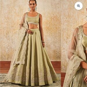Light Dusty Green Embroidered Lehenga